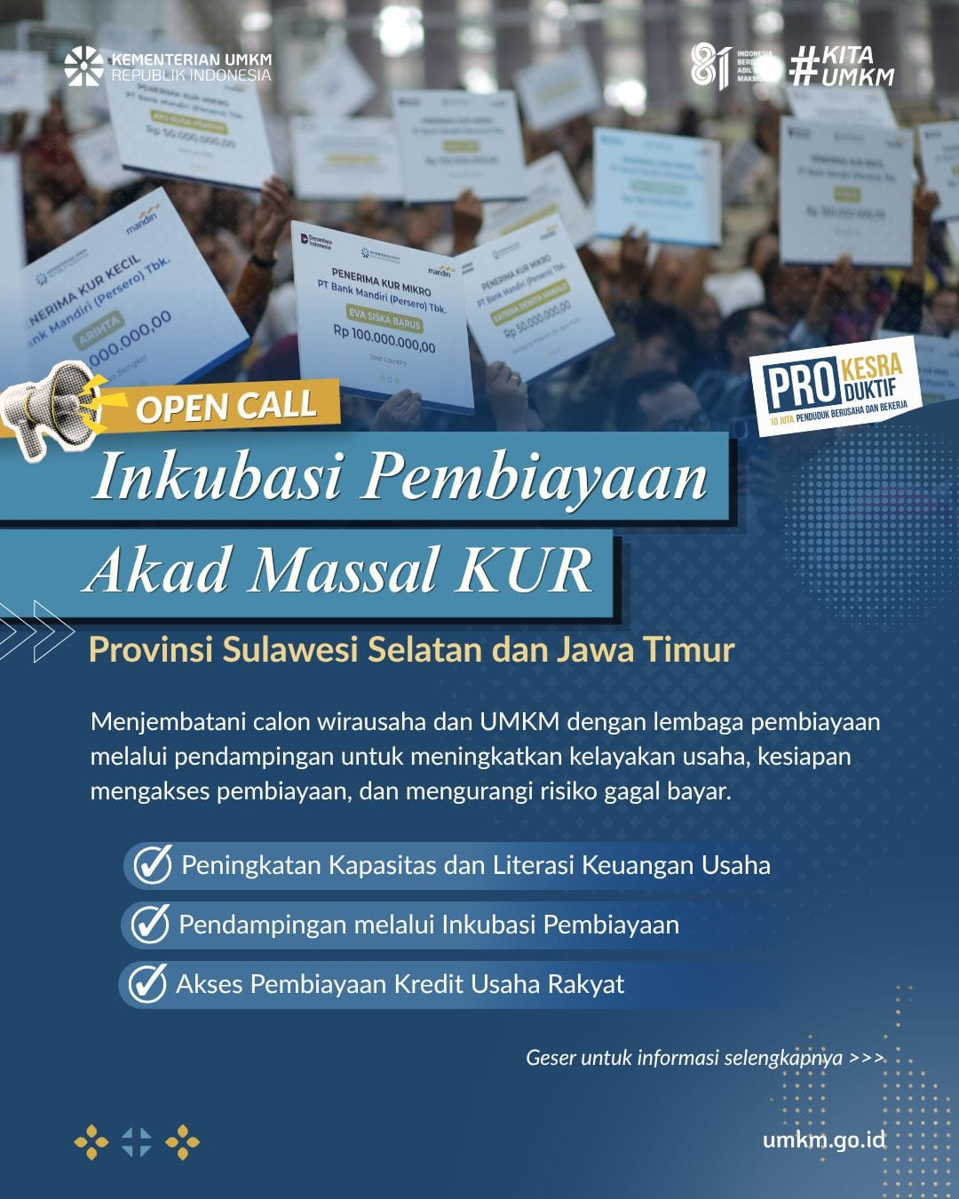 Inkubasi Pembiayaan dan Akad Massal KUR Provinsi Sulawesi Selatan dan Jawa Timur